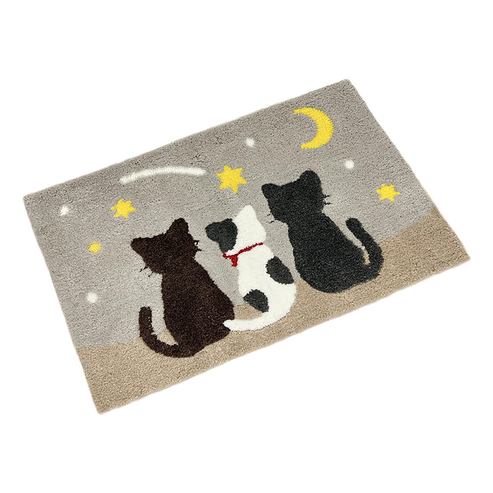 可愛い ふかふか 玄関マット 45×70cm ネコ柄 猫 Cat neko 3匹 おしゃれ 月 夜 モチーフ |  | 01