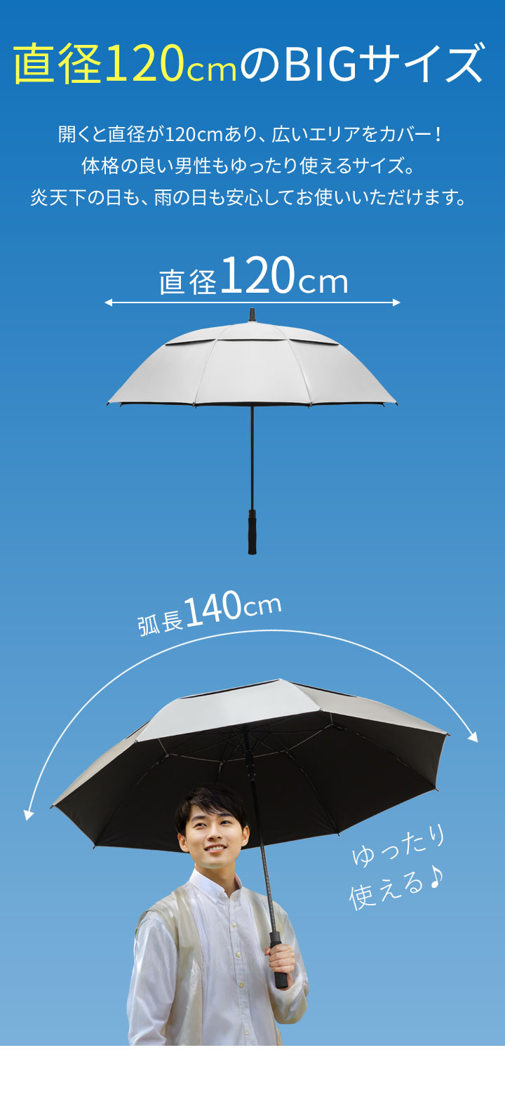 傘 晴雨兼用傘 大きい 直径120cm 100% 完全遮光 遮熱 UVカット