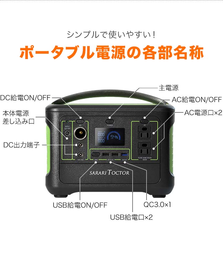 1年保証 ポータブル電源 REDSPYCE 小型 大容量 153,600mAh 最大500W 