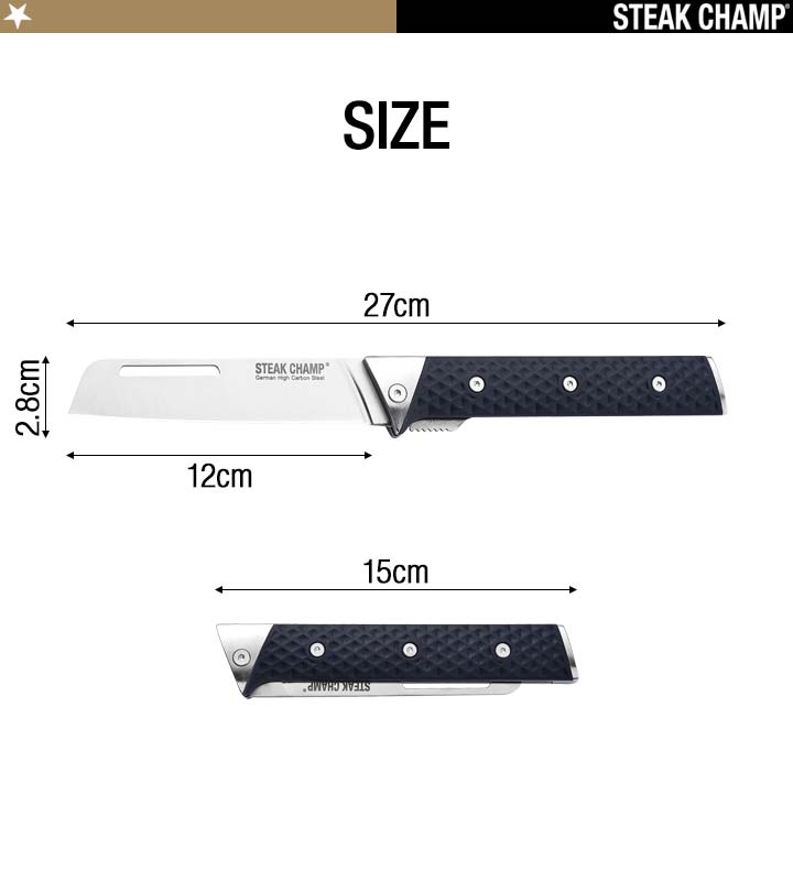 折りたたみナイフ ステーキチャンプ STEAK CHAMP CHEF'S OUTDOOR FOLDING KNIFE シェフズ アウトドアフォールディングナイフ 刃渡り12cm 送料無料 :ys-a08030:L-DESIGN - 通販 - Yahoo!ショッピング