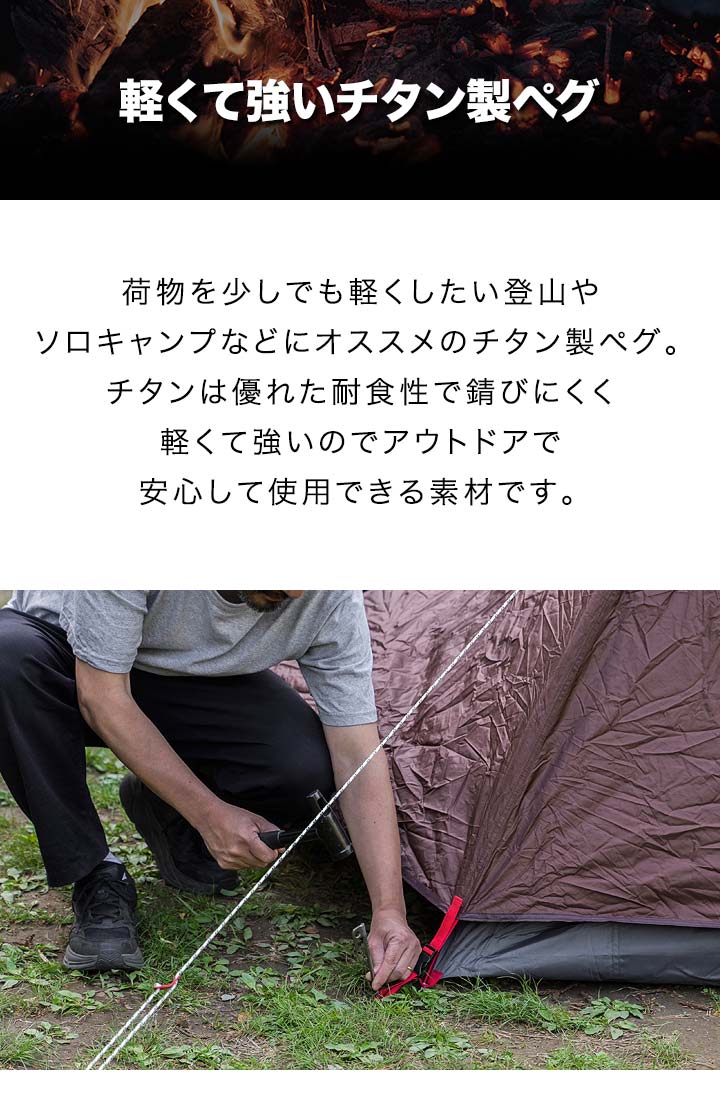 FIELDOOR チタンペグ 20cm 8本セット 頑丈 軽量 チタン製