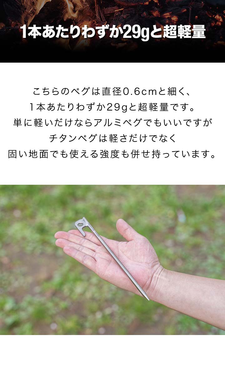 FIELDOOR チタンペグ 20cm 8本セット 頑丈 軽量 チタン製