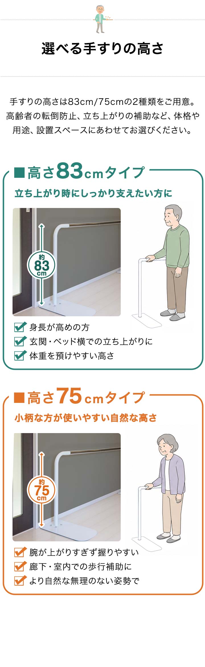 1年保証 手すり 室内 置くだけ 歩行補助手すり 工事不要 幅198cm 高さ