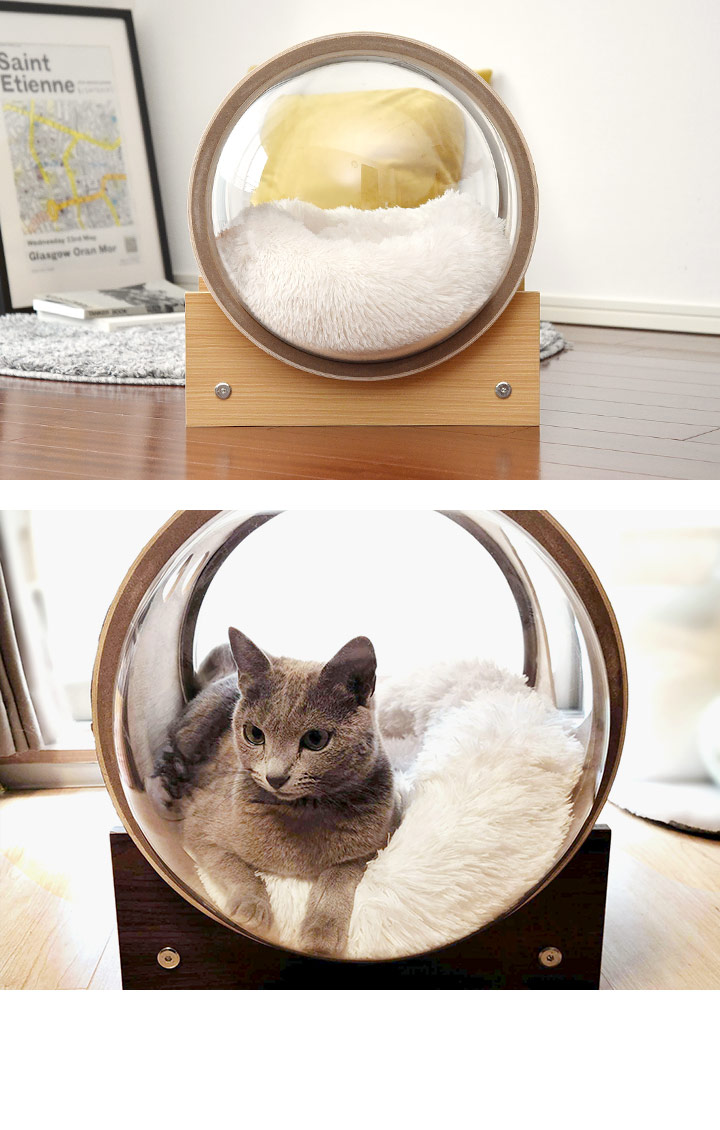 1年保証 キャットハウス 宇宙船 猫ハウス 爪とぎ クッション付 木製 猫用ベッド カプセル ドーム 天然木 ハンモック ペット用 肉球 屋内  おしゃれ か 送料無料