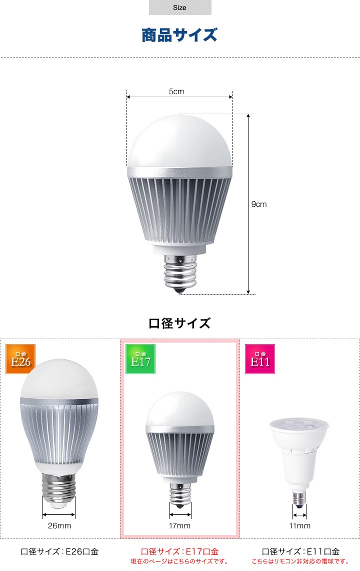 1年保証 LED電球 led E17 LED電球 2.4GHz無線式リモコン対応 5W