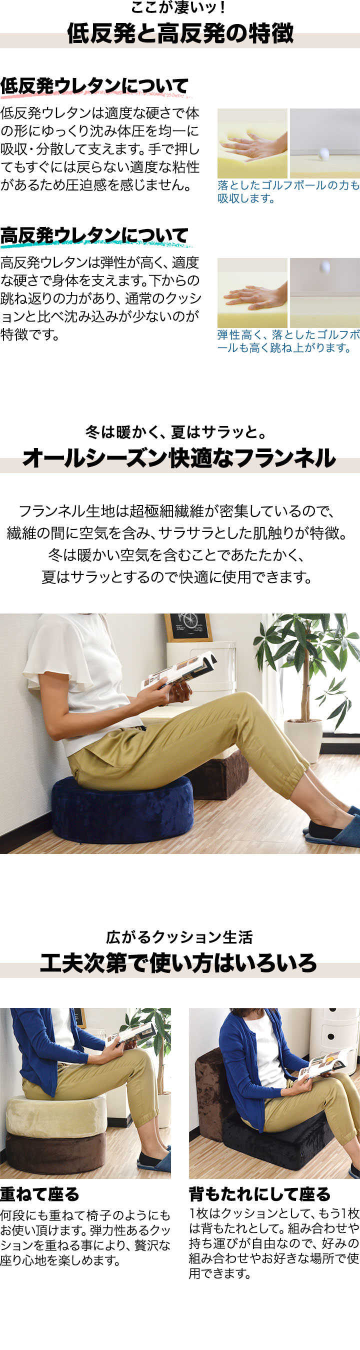 1年保証 座布団 クッション 低反発 高反発 両面 3層 フロア