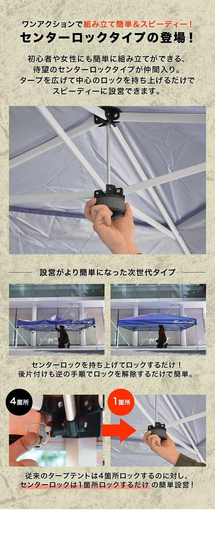 FIELDOOR（フィールドア） タープテント 3m センターロック 簡単設置