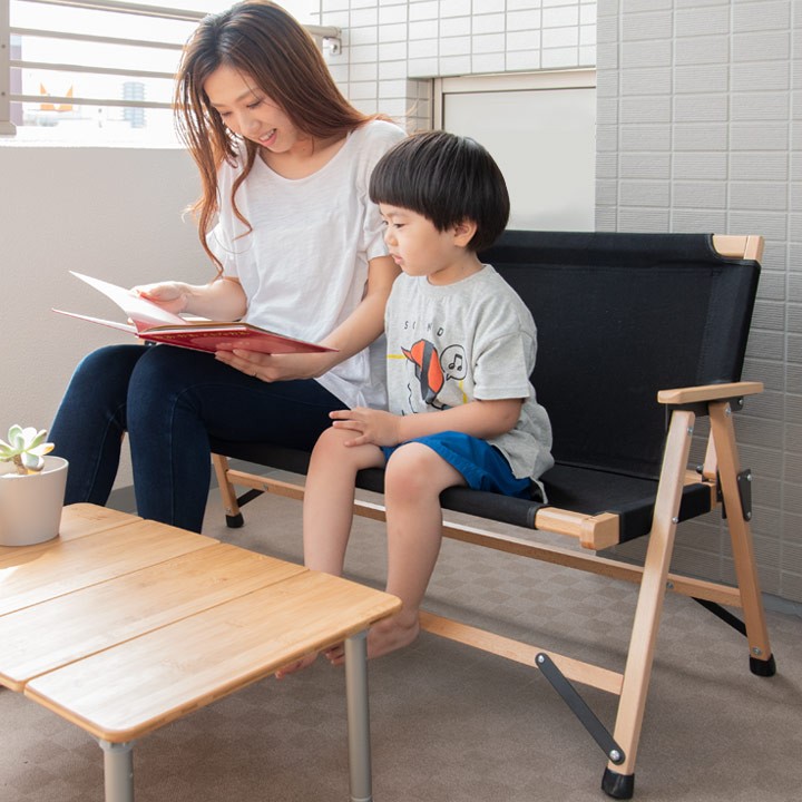 FIELDOOR 1年保証 アウトドアチェア ベンチ 二人掛け 2人用 木製