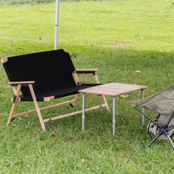 FIELDOOR アウトドアチェア ベンチ 二人掛け 2人用 木製