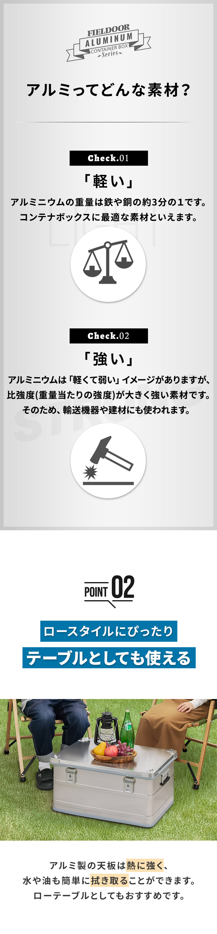 FIELDOOR（フィールドア） コンテナボックス キャンプ フタ付き 角