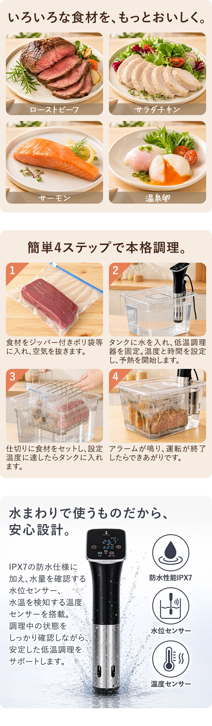 低温調理器 コンテナ タンク付セット 低温調理器具 1100W 温度調節 25