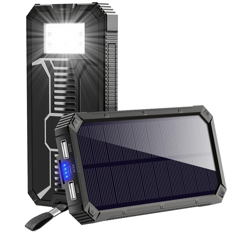 【レビュー特典開催！】モバイルバッテリー 大容量 15000mAh 充電器 ソーラー充電 急速充電 ライト付き 軽量 大容量 2台同時充電 PSE認証 5V/2A 残量表示付き |  | 01