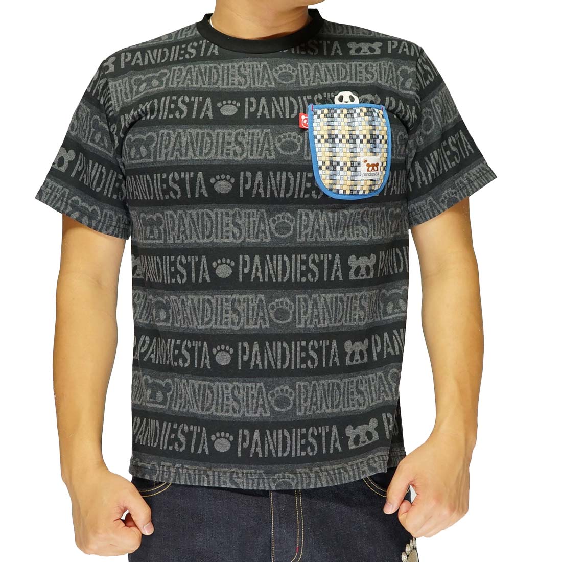 パンディエスタ PANDIESTA 熊猫 ロゴジャガードポケット Tシャツ/半袖/パンダ/メンズ/和...