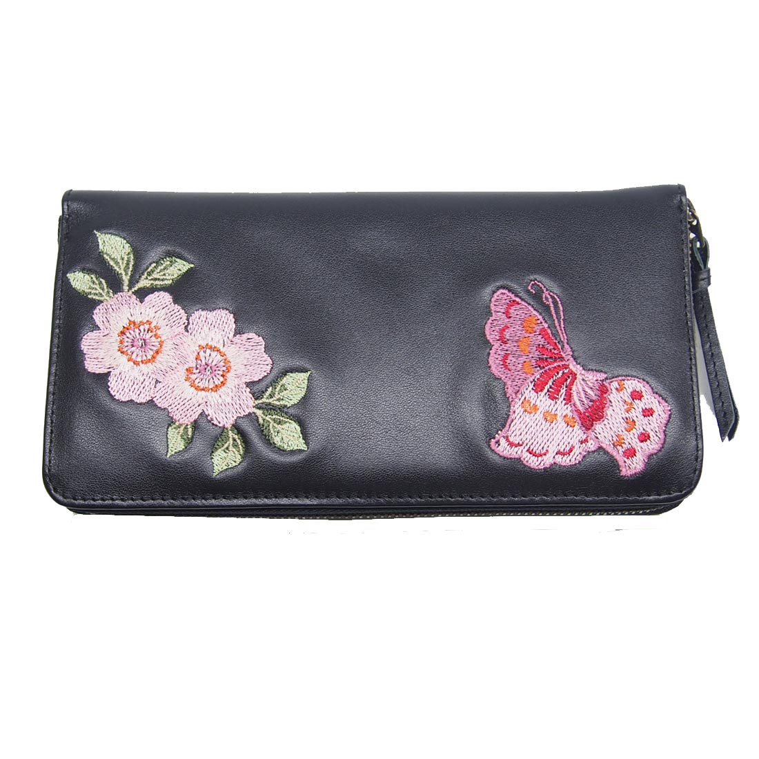 花旅楽団[ハナタビガクダン] 桜と蝶々 刺繍 牛革 和柄長財布/ロング