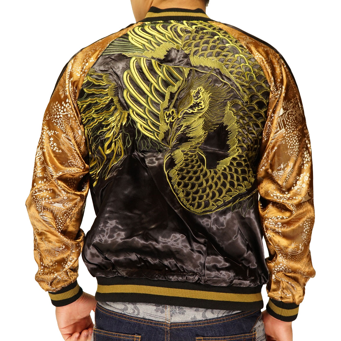 ドラゴン刺繍スカジャン 黒金 VORABLE ドラゴン刺繍 スカジャン 黒金 - メルカリ