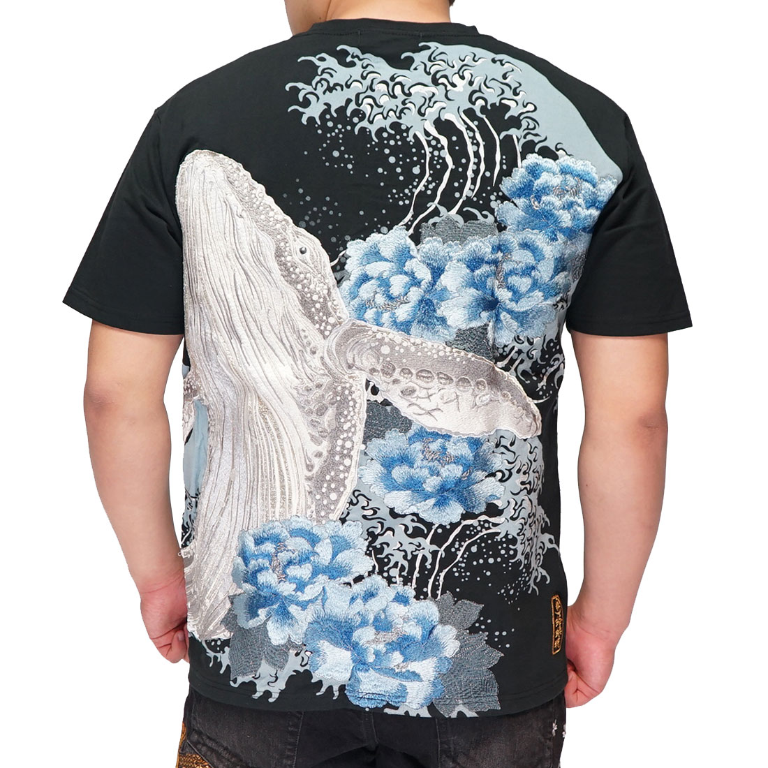 絡繰魂 カラクリダマシイ 和柄 Tシャツ 半袖 メンズ 粋 鯨 クジラ 富士山 刺繍 202065