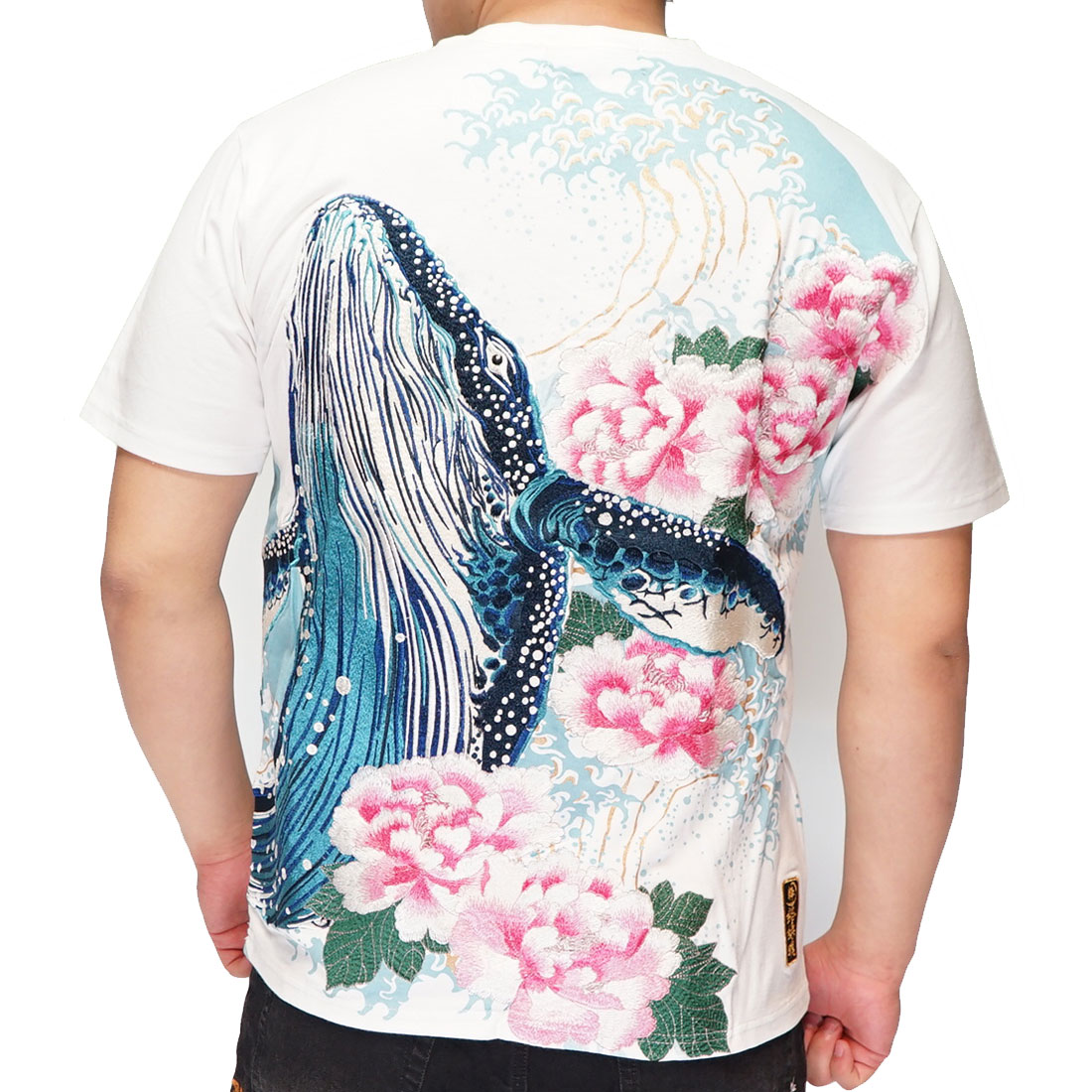 絡繰魂 カラクリダマシイ 和柄 Tシャツ 半袖 メンズ 粋 鯨 クジラ 富士山 刺繍 202065