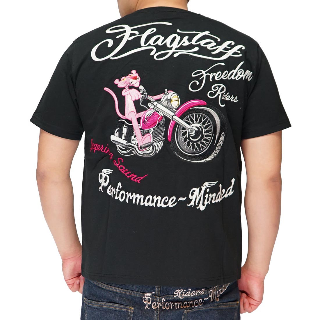 フラッグスタッフ FLAGSTAFF ピンクパンサー コラボ Tシャツ 半袖 刺繍 メンズ バイク ...