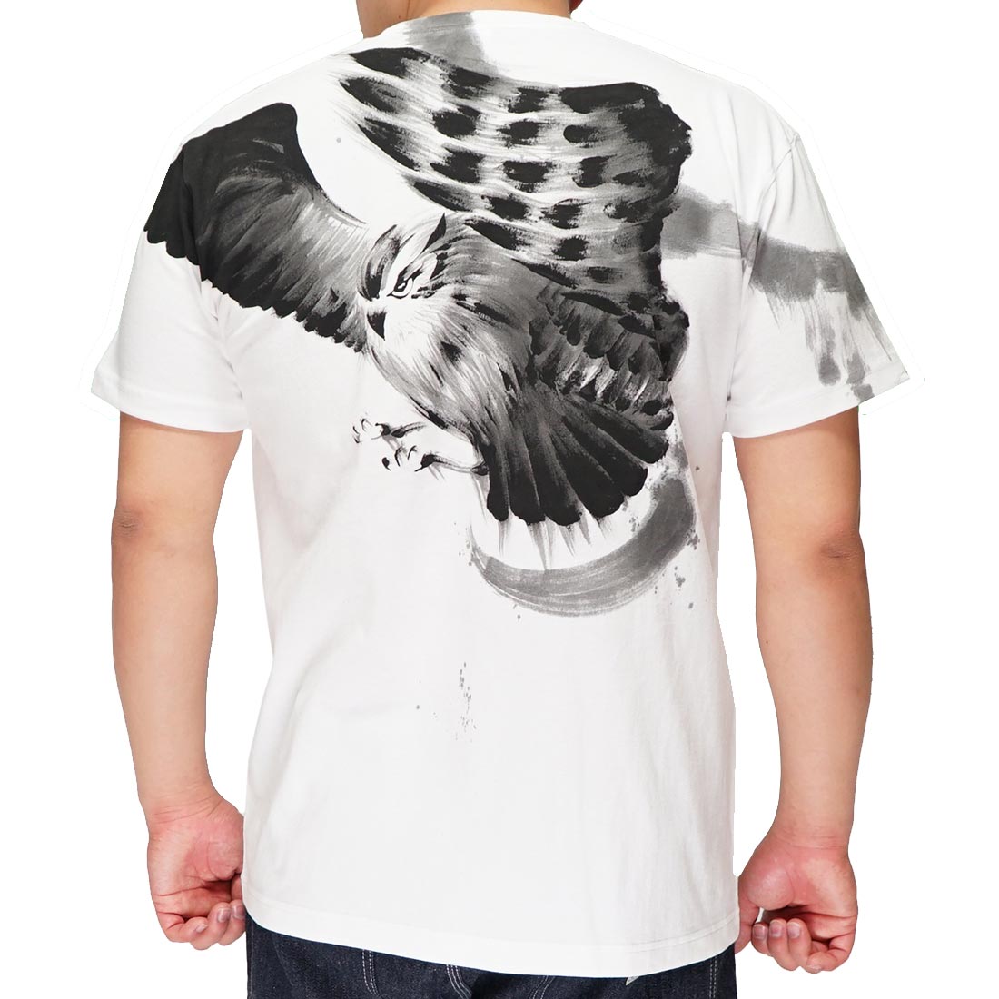 羽水 うすい 和柄 Tシャツ 手描き メンズ 梟 半袖 21hu