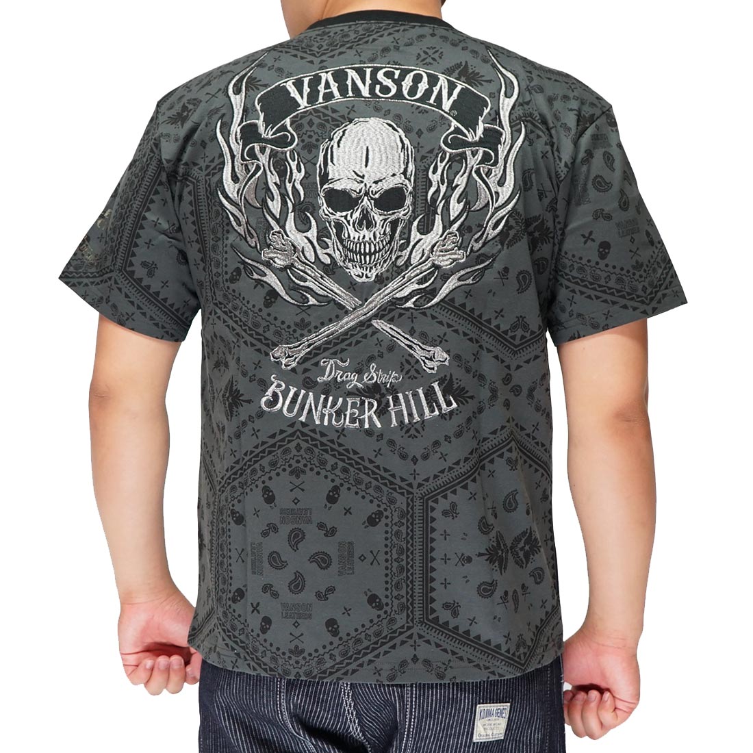 VANSON バンソン Tシャツ 半袖 メンズ 刺繍 フレイム クロスボーン NVST-2105