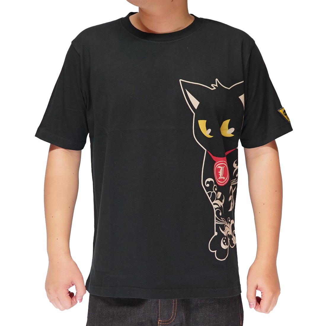 LIN 和柄 Tシャツ メンズ 半袖 黒猫のLamyとネズミのEarl ラミ＆アール 参丸一 AL-75041｜mayakasai｜03