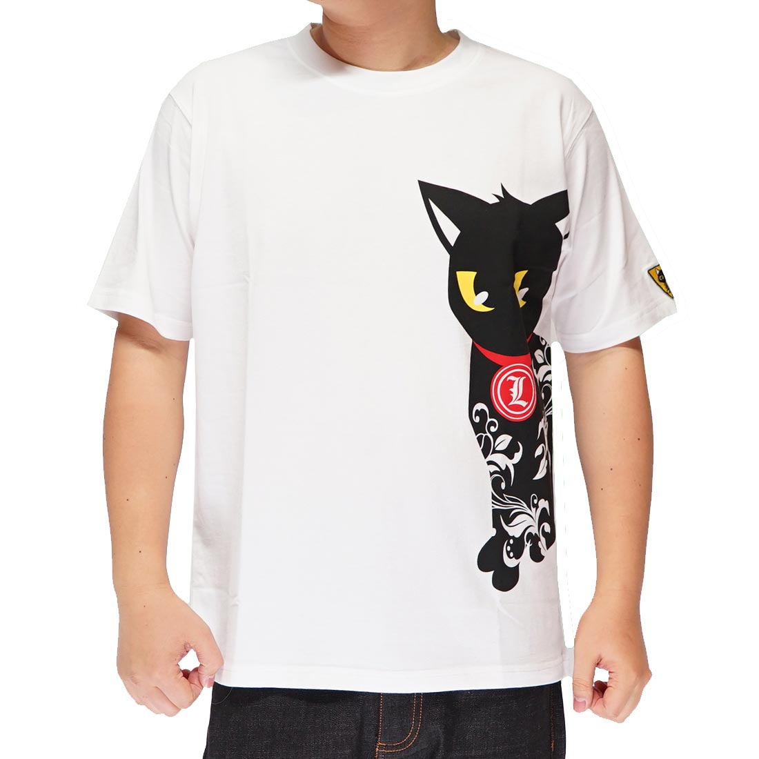 LIN 和柄 Tシャツ メンズ 半袖 黒猫のLamyとネズミのEarl ラミ＆アール 参丸一 AL-75041｜mayakasai｜02