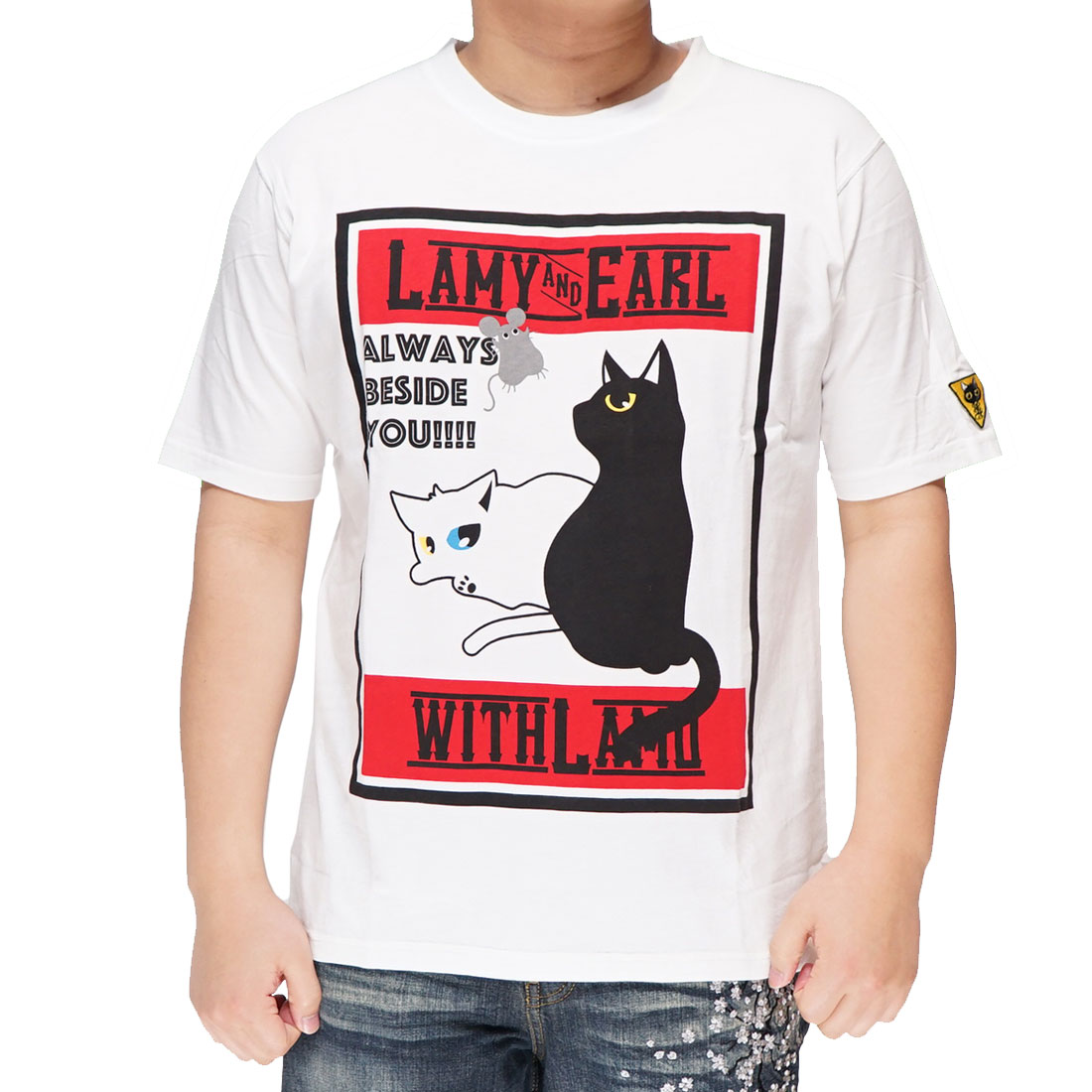 LIN 和柄 Tシャツ メンズ 半袖 黒猫のLamyとネズミのEarl ラミ＆アール 参丸一 AL-...