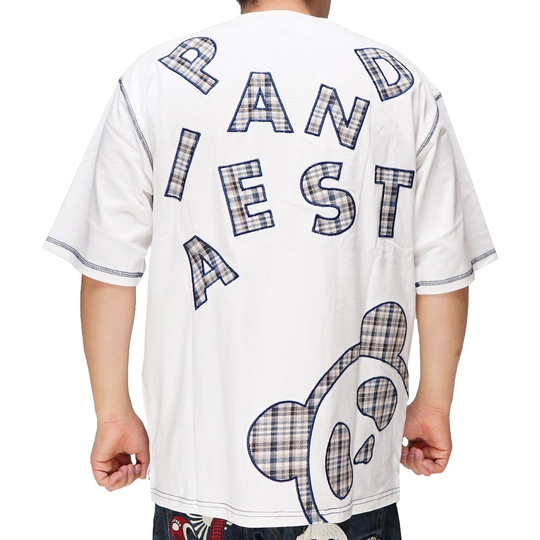 パンディエスタ PANDIESTA Tシャツ 半袖 パンダ メンズ チェックアップリケ ビッグサイズ 和柄 582951｜mayakasai｜02