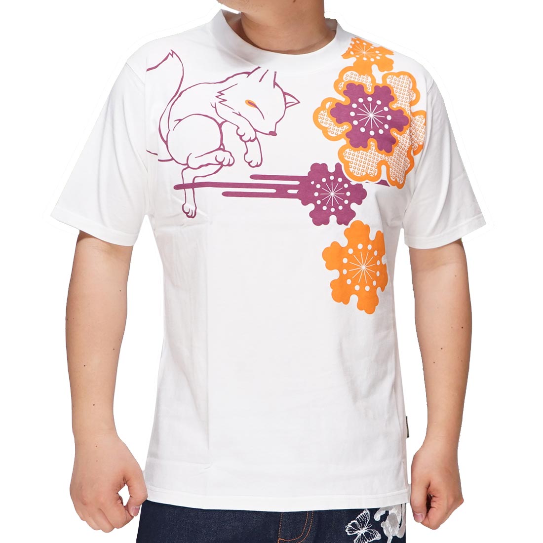 今昔 こんじゃく 和柄 Tシャツ 半袖 メンズ 狐 絞り風家紋 参丸一 KJ-22004