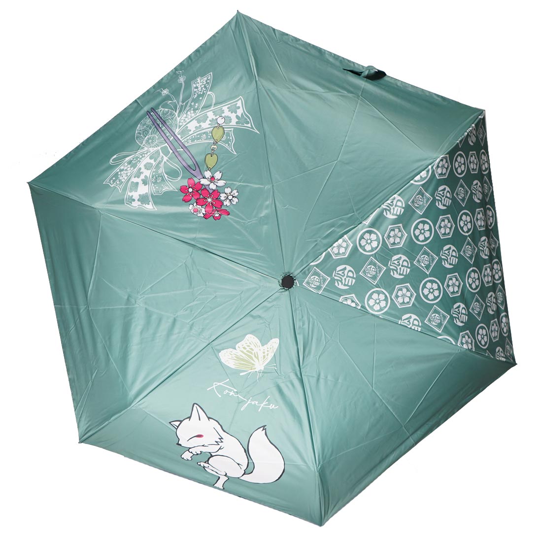 今昔 こんじゃく 和柄 折りたたみ傘 メンズ 狐 UVコート 晴雨
