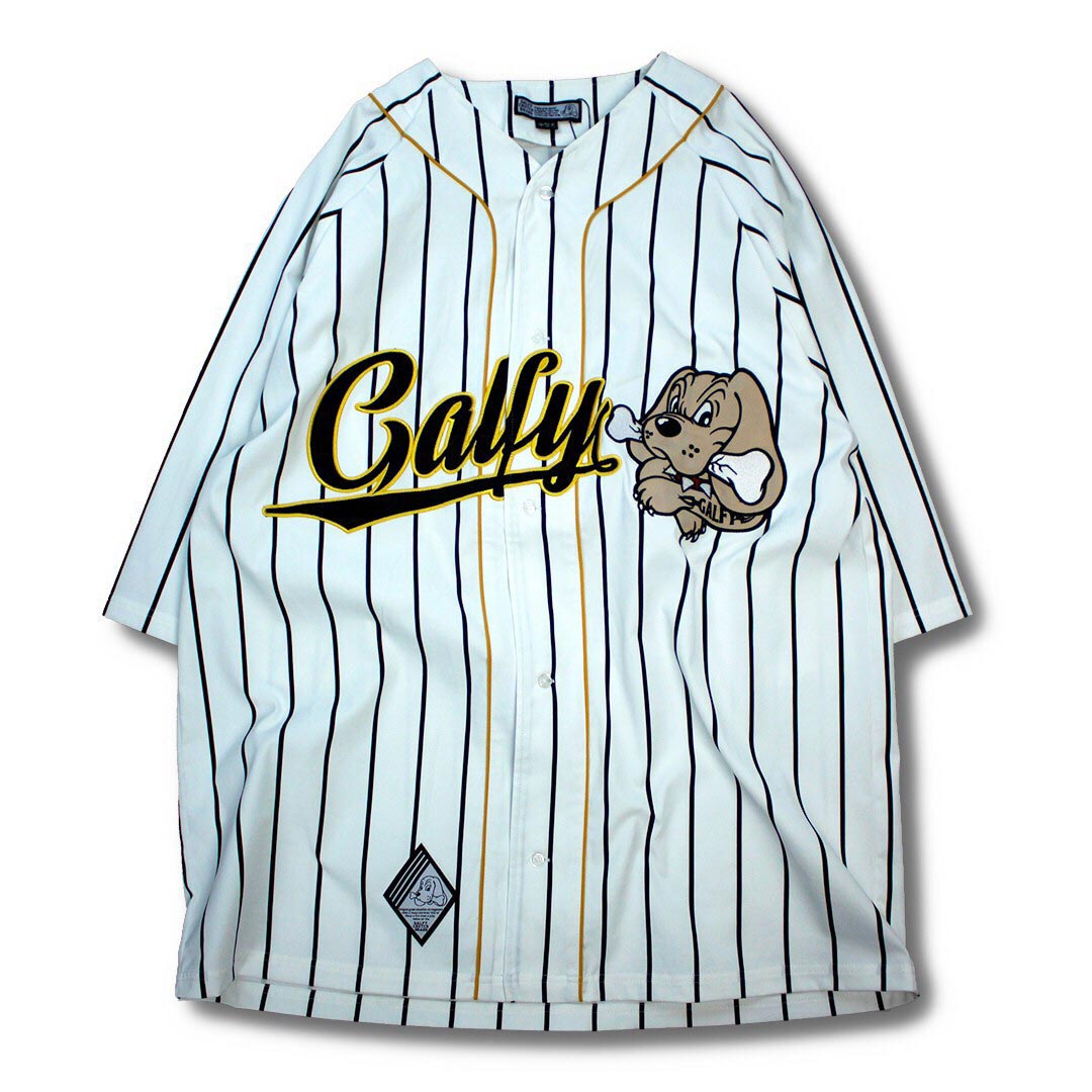 激レア GALFY 両面刺繍ロゴ 縦縞 ベースボールシャツ GALFY（ガルフィー） シャツ 半袖 メンズ レディース ベースボール