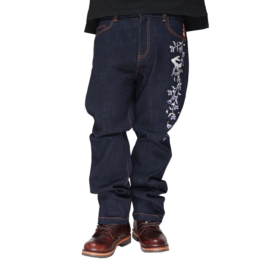 黒菟華 kurotoka 和柄 ジーンズ デニム メンズ 兎 うさぎ 桔梗の刺繍