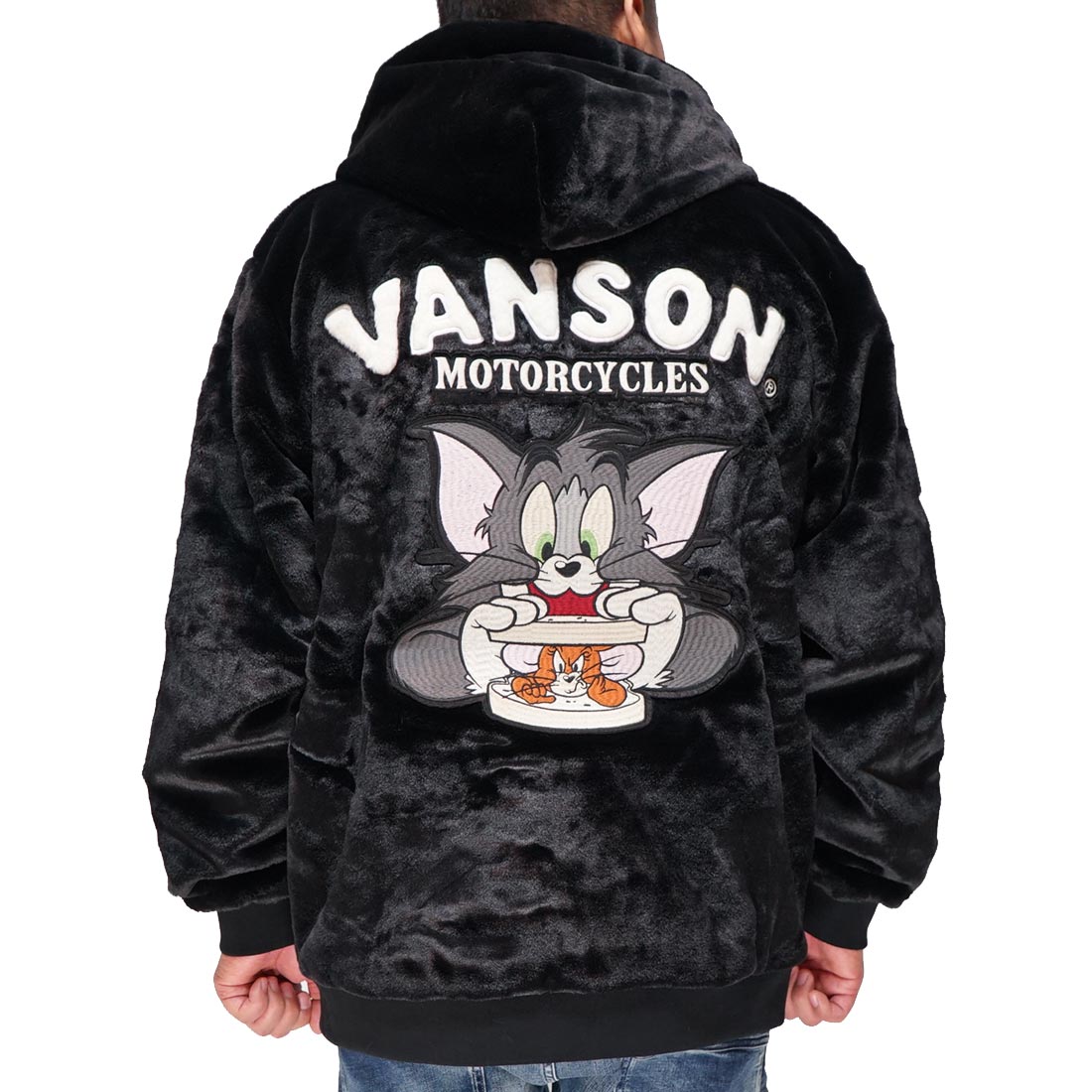 VANSON トムとジェリー コラボ ロゴ刺繍 ジップアップ ファー ジャケット メンズ TJV-2...