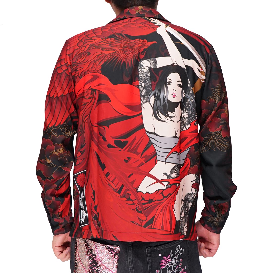 絡繰魂 抜刀娘 バットウムスメ 和柄 シャツ メンズ 長袖 結愛 女神