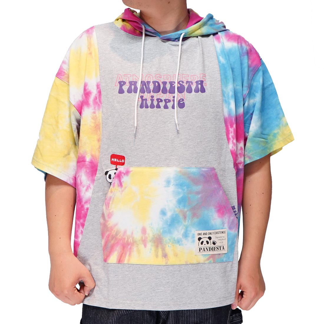 パンディエスタ PANDIESTA プルパーカー 半袖 パンダ 刺繍 メンズ タイダイ切替 ビッグサイズ 和柄 523951 送料無料 パンディエスタ PANDIESTA プルパーカー 半袖 パンダ 刺繍 メンズ