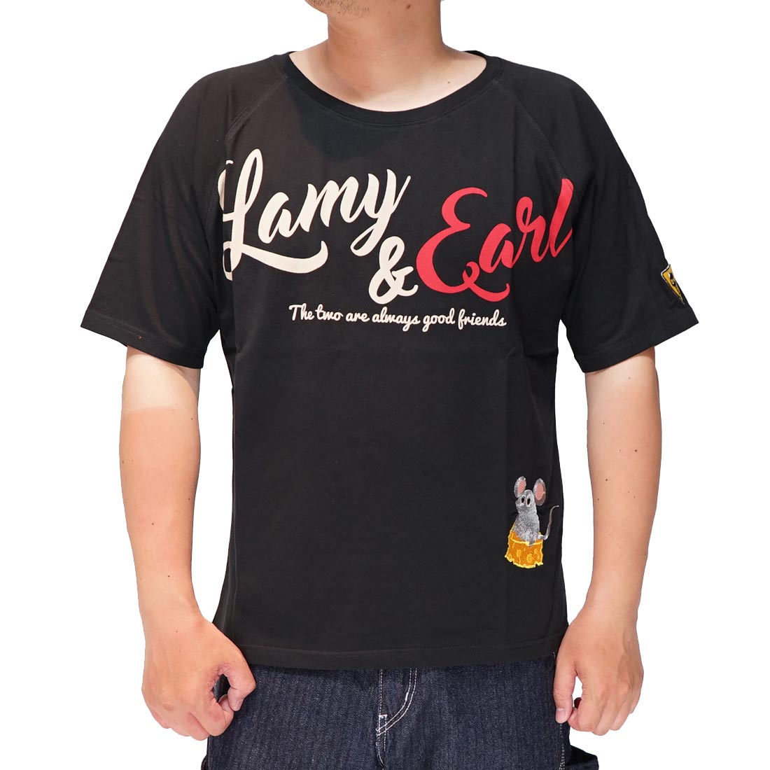 LIN 和柄 Tシャツ メンズ 半袖 黒猫のLamyとネズミのEarl ラミ＆アール 参丸一 AL-...