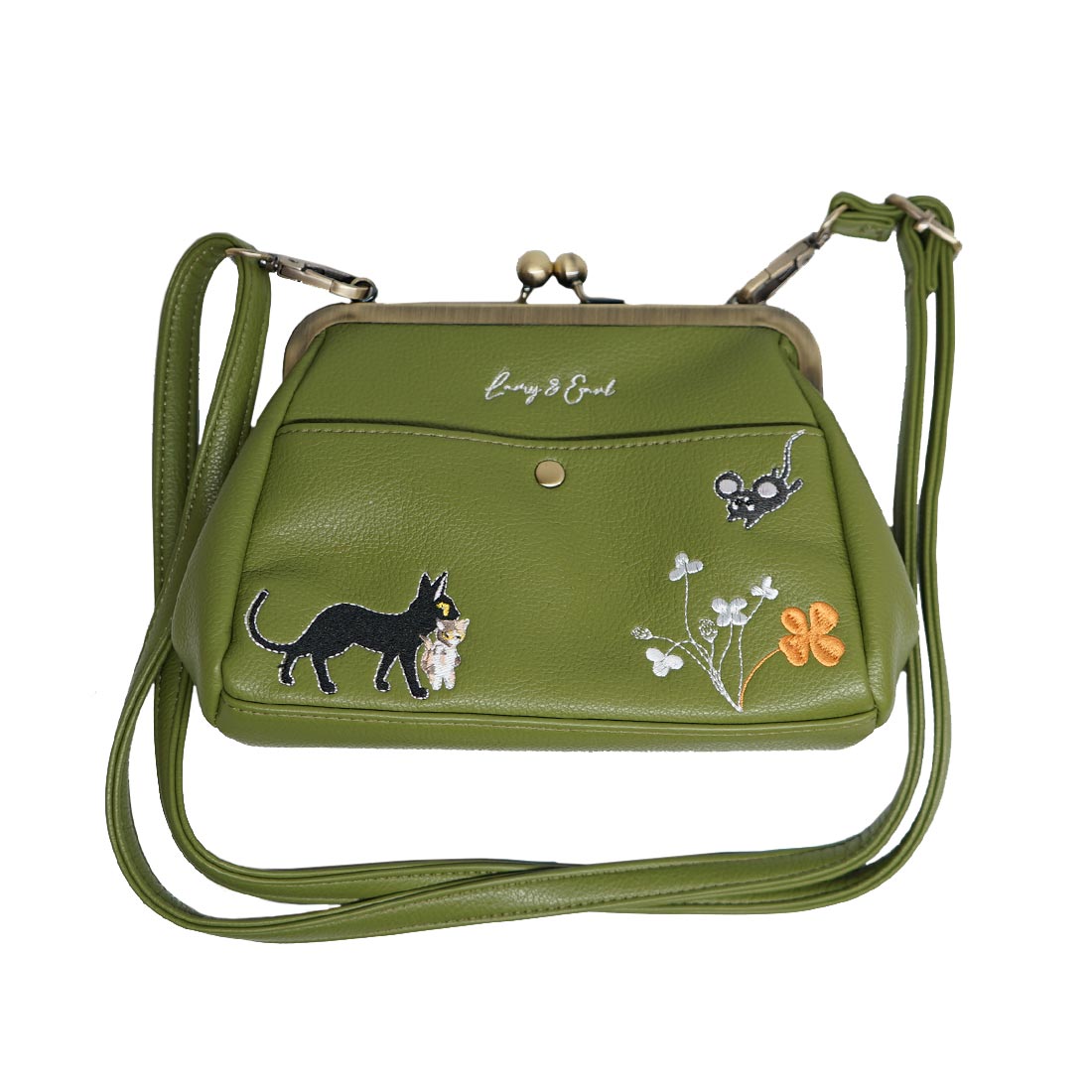 LIN 和柄 ポーチ シロツメクサポーチ 小物 化粧品入れ 黒猫のLamyと