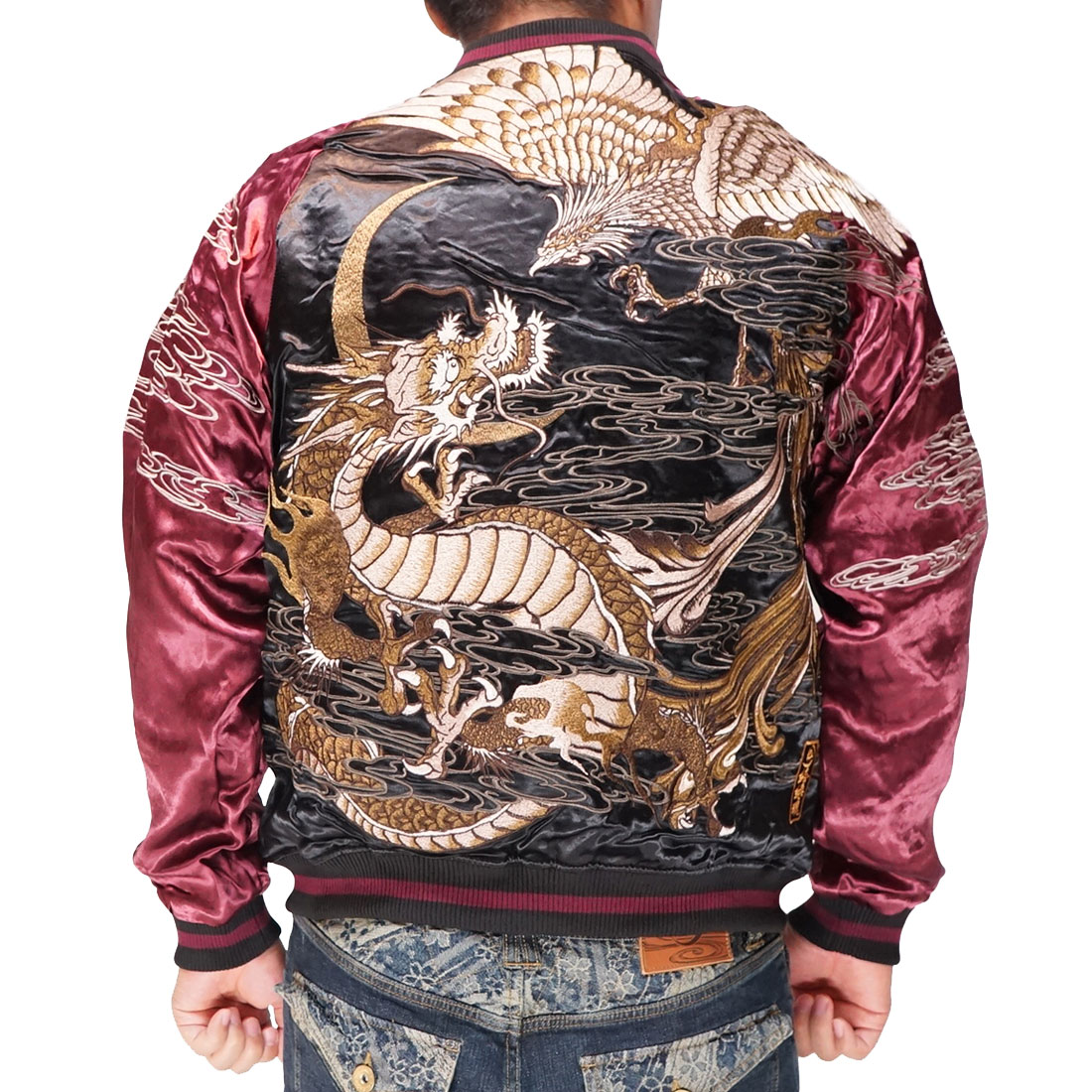 絡繰魂 カラクリダマシイ 和柄 スカジャン メンズ 総刺繍 リバーシブル