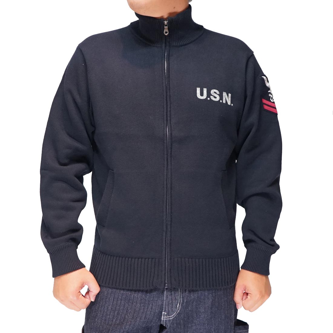 AVIREX アヴィレックス ジップアップ ニット ジャケット メンズ ネイバル スタンド 783-3930012 送料無料 AVIREX アヴィレックス ジップアップ ニット ジャケット メンズ