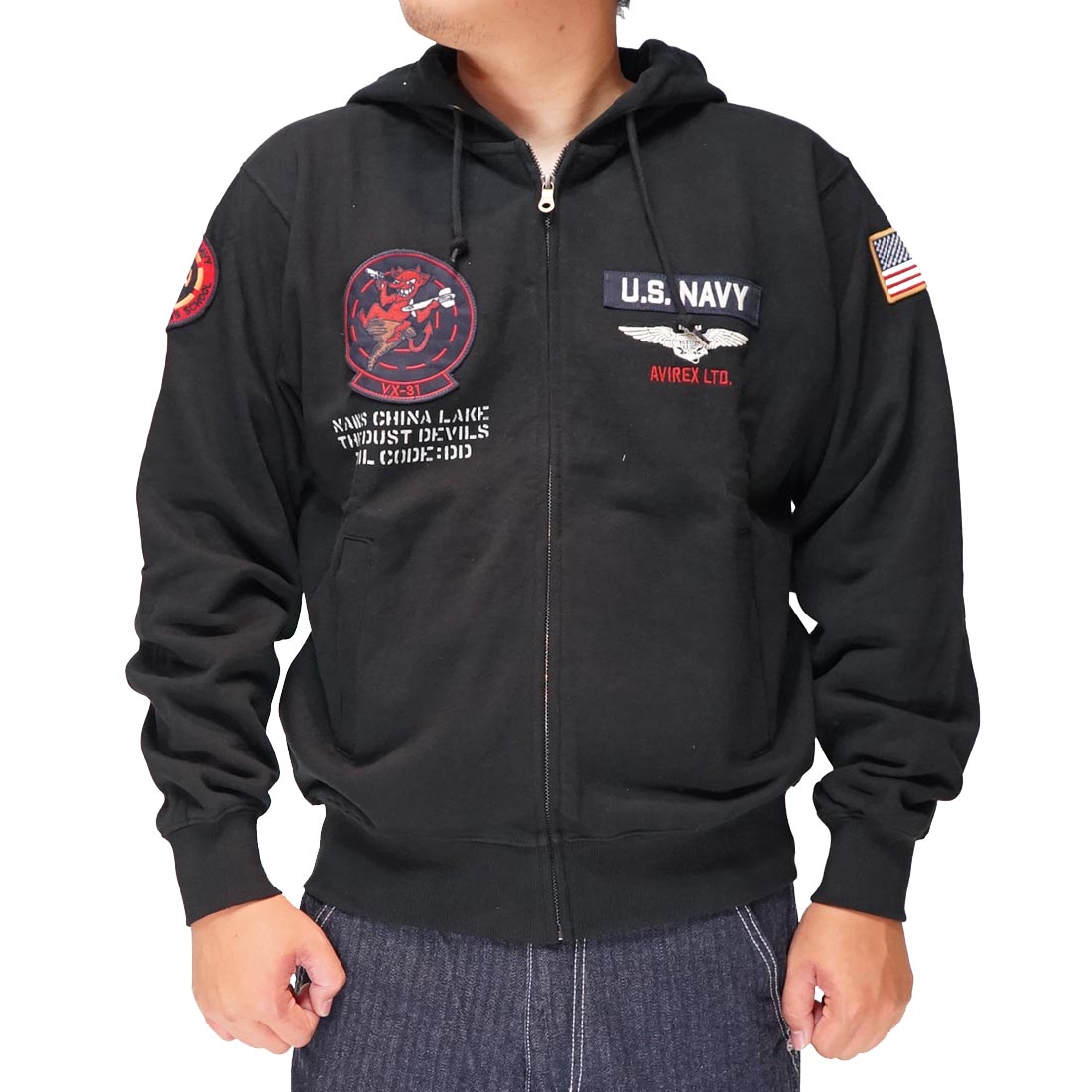 AVIREX LTD. U.S. NAVY ブラックパーカー AVIREX アヴィレックス アビレックス ロングスリーブ ジップパーカー
