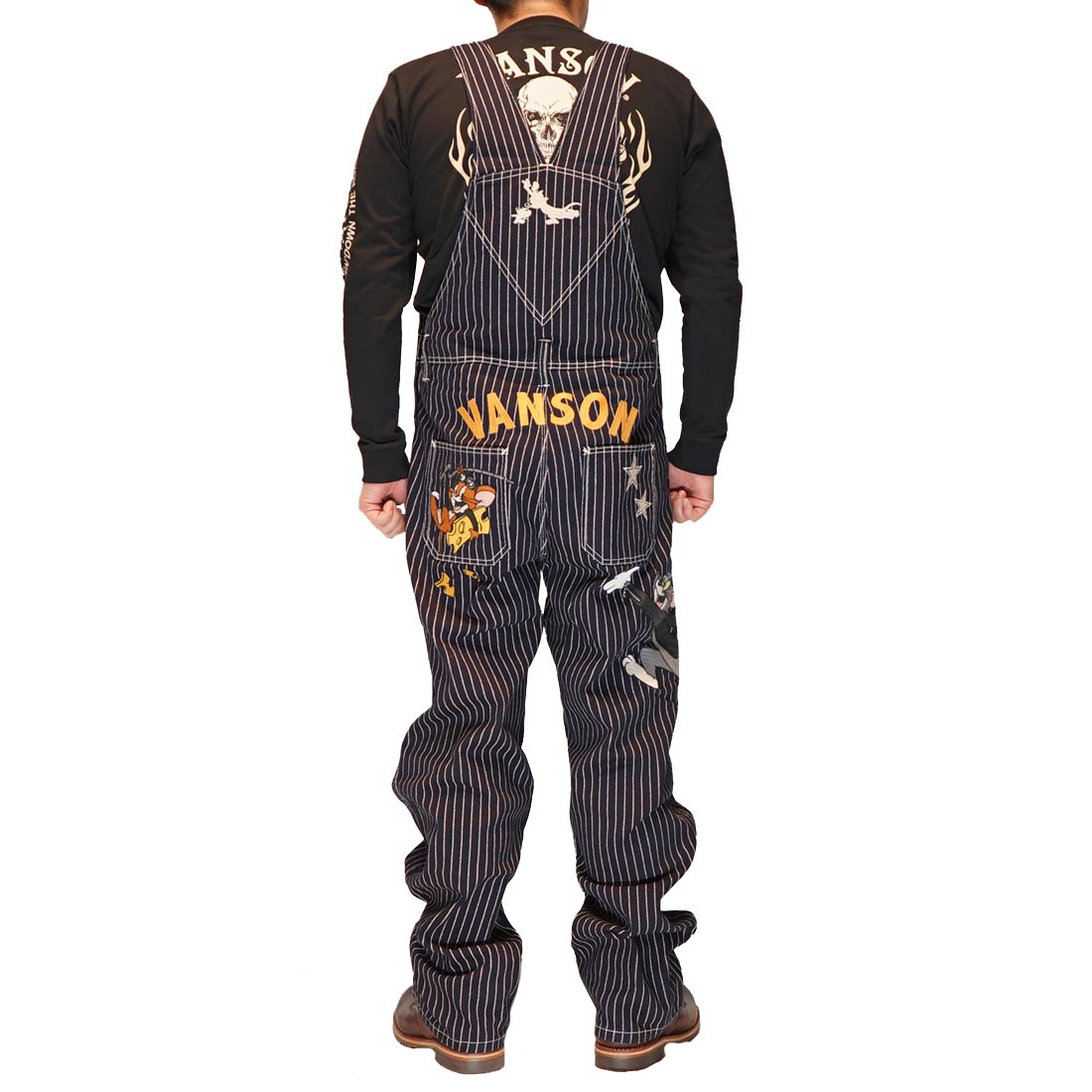 にゃほにゃほ VANSON LEATHERダークデニムオーバオールＭサイズ VANSON バンソン トムとジェリー コラボ オーバーオール メンズ デニム