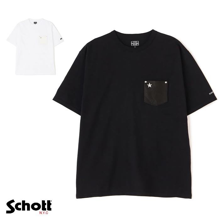 Schott(ショット) Tシャツ 半袖 メンズ ワンスター レザー ポケット