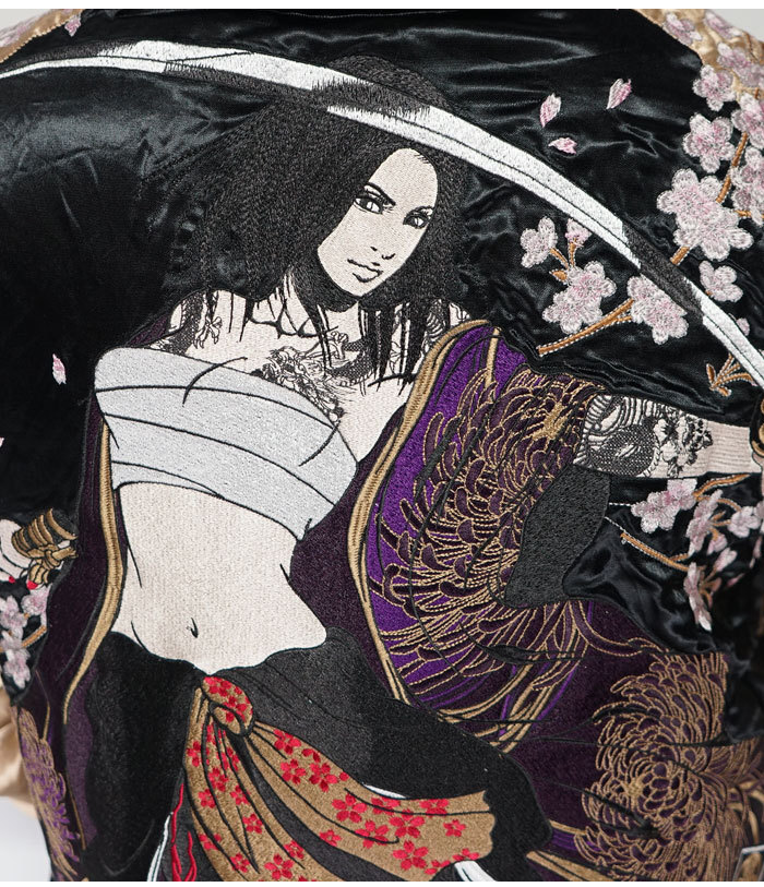 抜刀娘 × 絡繰魂 鬼神一華 × 般若 総刺繍 リバーシブルスカジャン L 抜刀娘 ムスメちゃんリバーシブルスカジャン 抜刀娘 211029 和柄