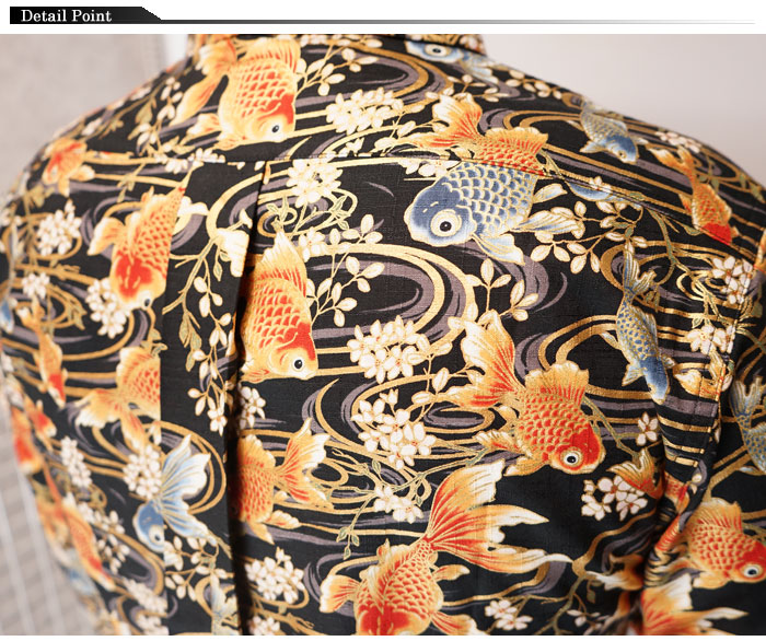 衣櫻 ころもざくら 和柄 長袖シャツ 日本製 メンズ 金彩流水金魚