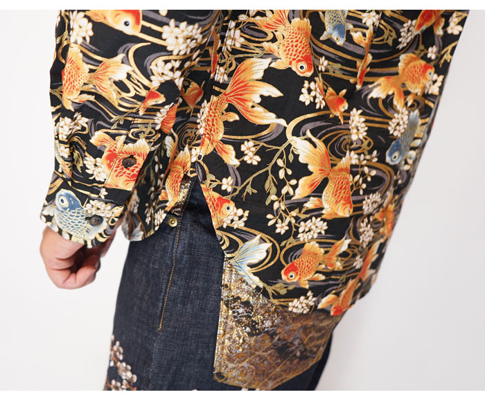 衣櫻 ころもざくら 和柄 長袖シャツ 日本製 メンズ 金彩流水金魚