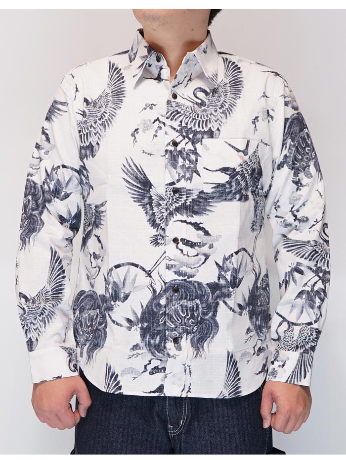 衣櫻 ころもざくら 和柄 長袖シャツ 日本製 メンズ 裏地使い 裏鶴亀