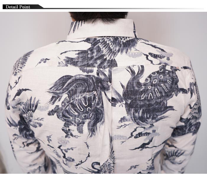 衣櫻 ころもざくら 和柄 長袖シャツ 日本製 メンズ 裏地使い 裏鶴亀