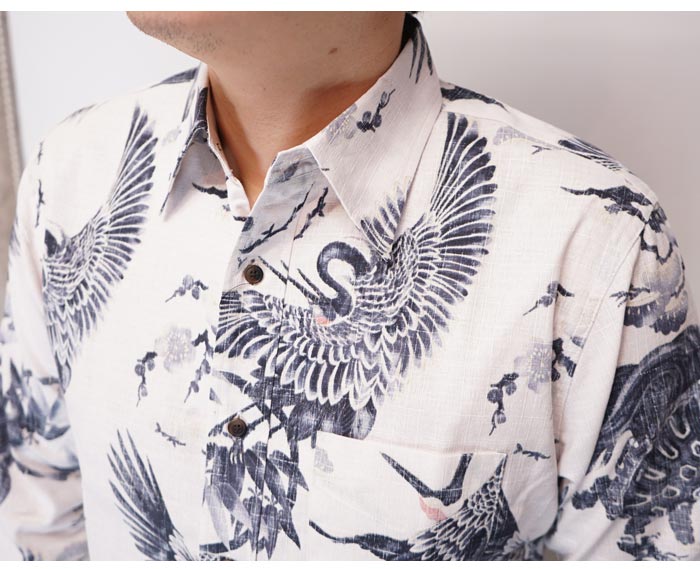 衣櫻 ころもざくら 和柄 長袖シャツ 日本製 メンズ 裏地使い 裏鶴亀