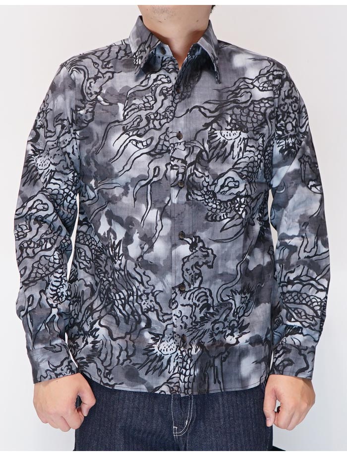 衣櫻 ころもざくら 和柄 長袖シャツ 日本製 メンズ ムラ染め墨絵風