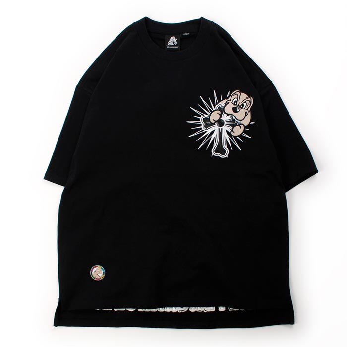 GALFY ガルフィー スケルトン 犬 刺繍 Tシャツ ブラック GALFY ガルフィー Tシャツ 半袖 メンズ レディース ドッグ 犬